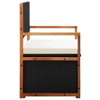 vidaXL Storage Bench 115 cm Poly Rattan and Solid Acacia Wood Black