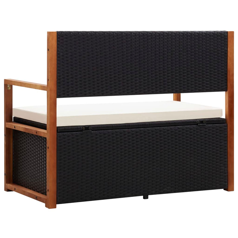 vidaXL Storage Bench 115 cm Poly Rattan and Solid Acacia Wood Black