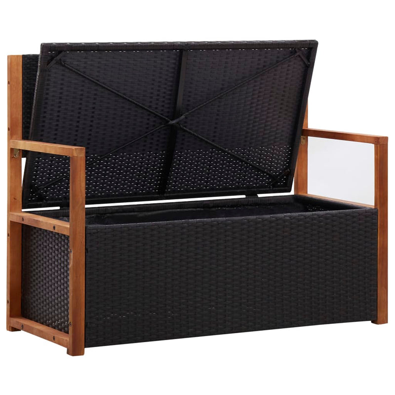 vidaXL Storage Bench 115 cm Poly Rattan and Solid Acacia Wood Black
