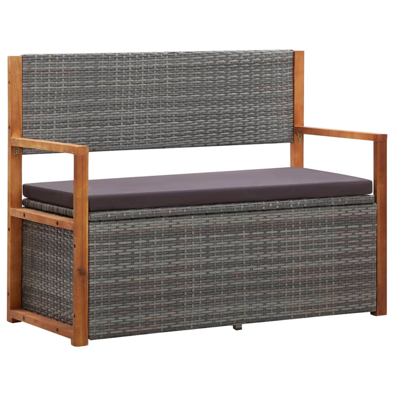 vidaXL Storage Bench 115 cm Poly Rattan and Solid Acacia Wood Grey