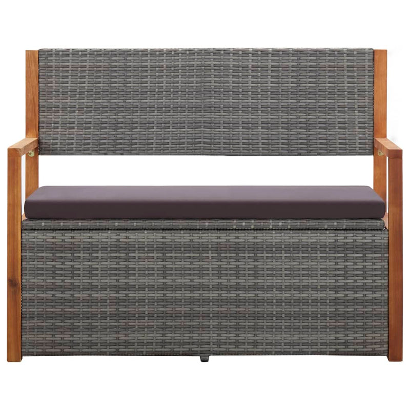 vidaXL Storage Bench 115 cm Poly Rattan and Solid Acacia Wood Grey