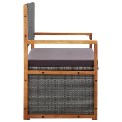 vidaXL Storage Bench 115 cm Poly Rattan and Solid Acacia Wood Grey