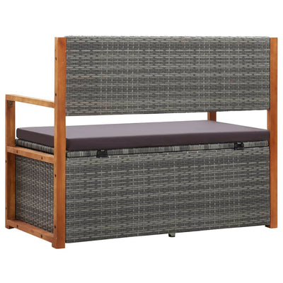 vidaXL Storage Bench 115 cm Poly Rattan and Solid Acacia Wood Grey