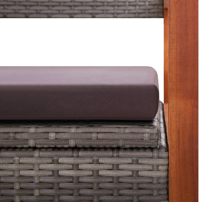 vidaXL Storage Bench 115 cm Poly Rattan and Solid Acacia Wood Grey