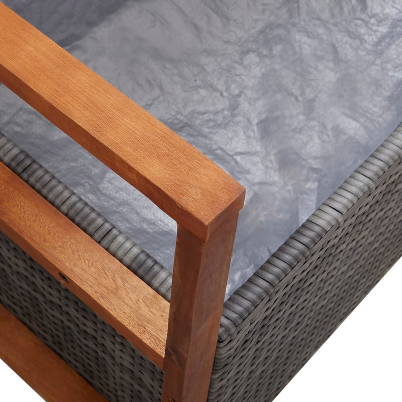 vidaXL Storage Bench 115 cm Poly Rattan and Solid Acacia Wood Grey
