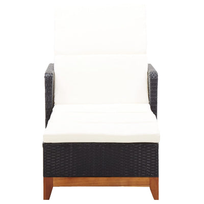 vidaXL Sun Lounger Poly Rattan and Solid Acacia Wood Black