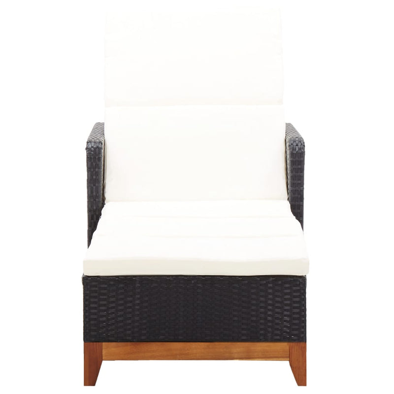 vidaXL Sun Lounger Poly Rattan and Solid Acacia Wood Black