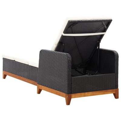 vidaXL Sun Lounger Poly Rattan and Solid Acacia Wood Black