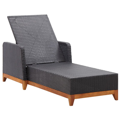 vidaXL Sun Lounger Poly Rattan and Solid Acacia Wood Black