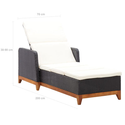 vidaXL Sun Lounger Poly Rattan and Solid Acacia Wood Black
