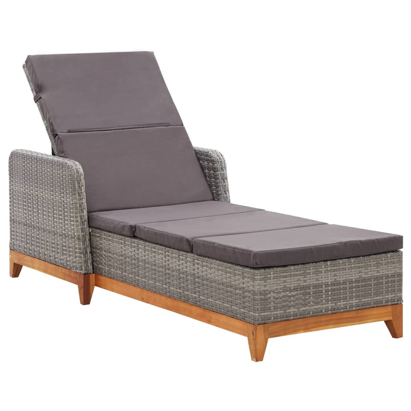 vidaXL Sun Lounger Poly Rattan and Solid Acacia Wood Black