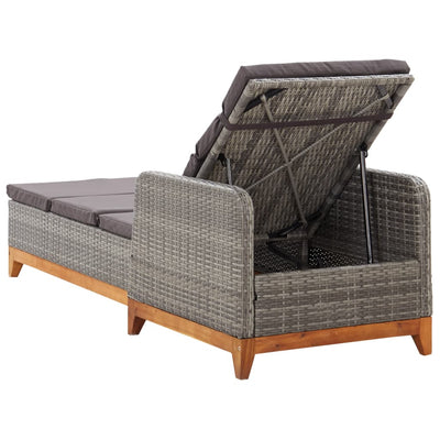 vidaXL Sun Lounger Poly Rattan and Solid Acacia Wood Black