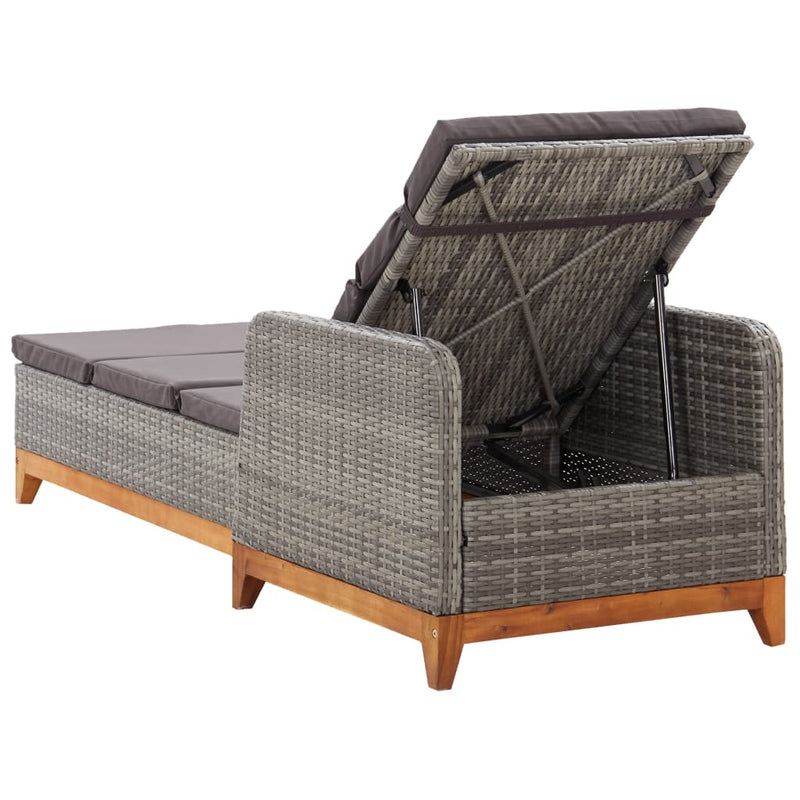 vidaXL Sun Lounger Poly Rattan and Solid Acacia Wood Black