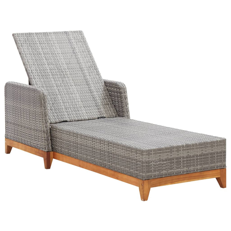 vidaXL Sun Lounger Poly Rattan and Solid Acacia Wood Black