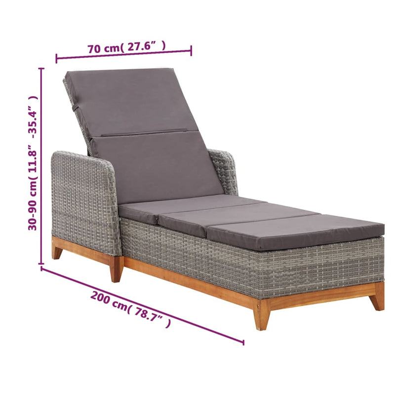vidaXL Sun Lounger Poly Rattan and Solid Acacia Wood Black