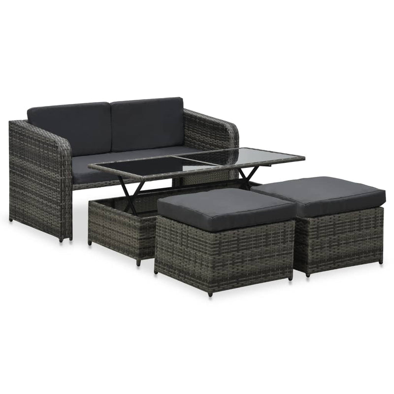 vidaXL 4 Piece Garden Lounge Set with Cushions Poly Rattan Anthracite