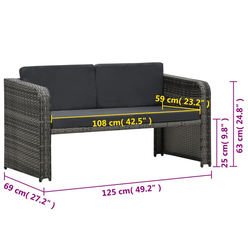 vidaXL 4 Piece Garden Lounge Set with Cushions Poly Rattan Anthracite