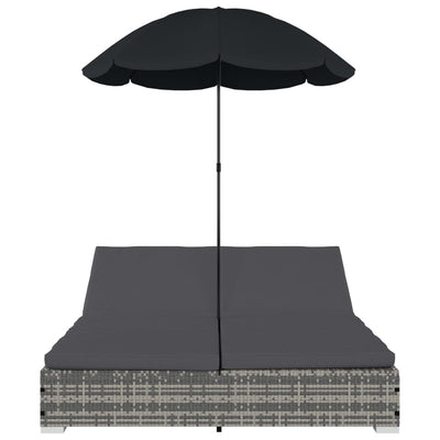 vidaXL Outdoor Lounge Bed with Umbrella Poly Rattan Grey