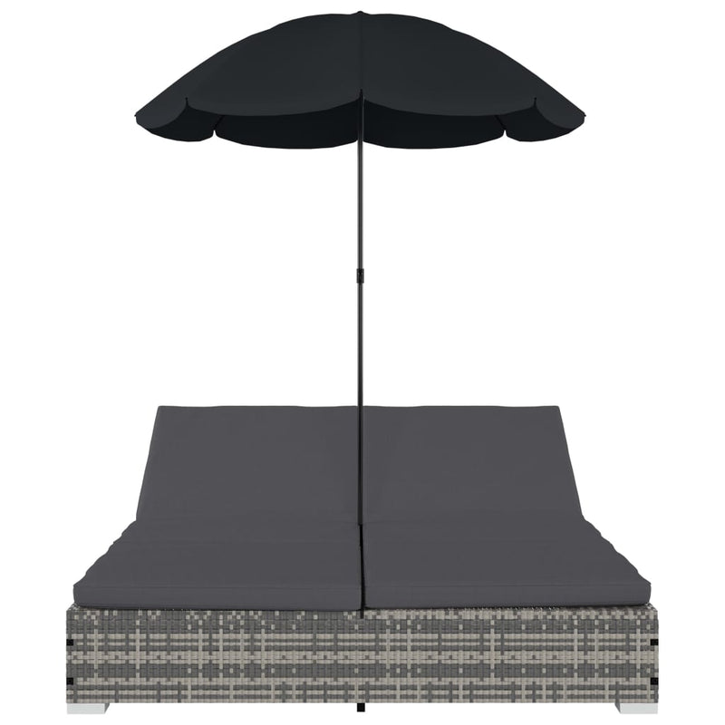 vidaXL Outdoor Lounge Bed with Umbrella Poly Rattan Grey