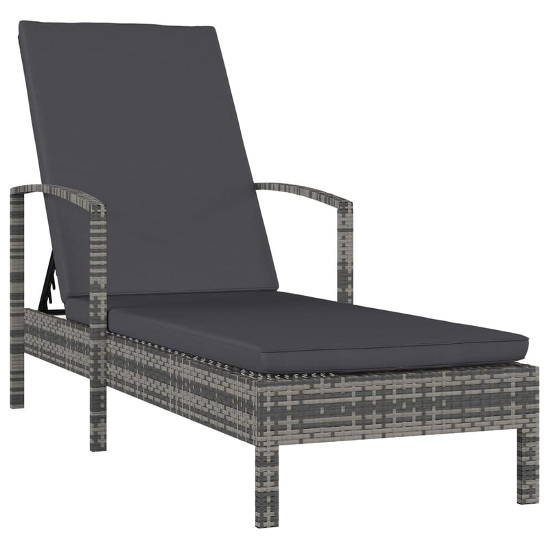 vidaXL Sun Lounger with Armrests Poly Rattan Grey
