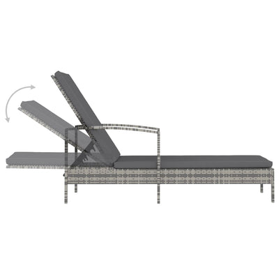 vidaXL Sun Lounger with Armrests Poly Rattan Grey