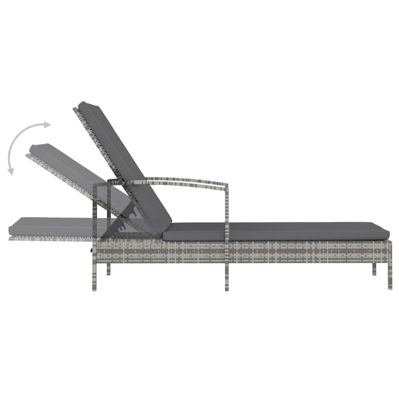 vidaXL Sun Lounger with Armrests Poly Rattan Grey