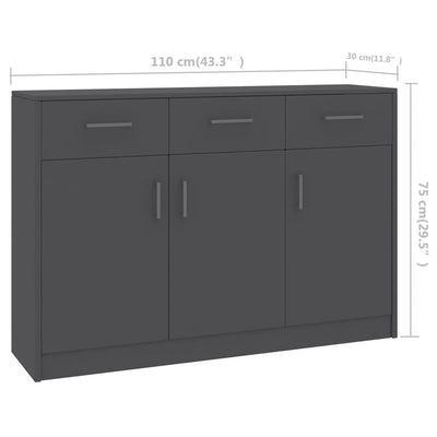 vidaXL Sideboard Concrete Grey 110x30x75 cm Engineered Wood