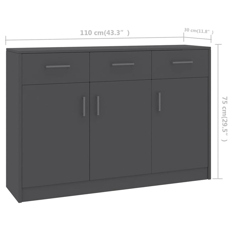 vidaXL Sideboard Concrete Grey 110x30x75 cm Engineered Wood