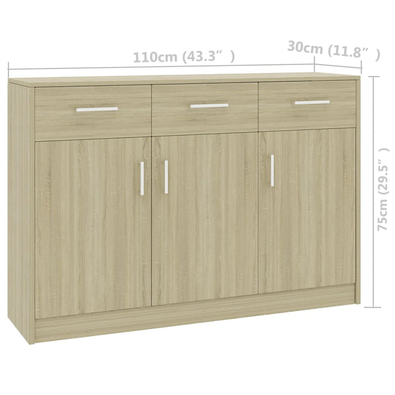 vidaXL Sideboard Concrete Grey 110x30x75 cm Engineered Wood