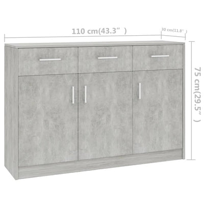 vidaXL Sideboard Concrete Grey 110x30x75 cm Engineered Wood