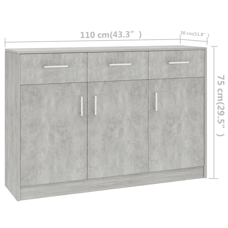 vidaXL Sideboard Concrete Grey 110x30x75 cm Engineered Wood