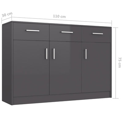 vidaXL Sideboard Concrete Grey 110x30x75 cm Engineered Wood