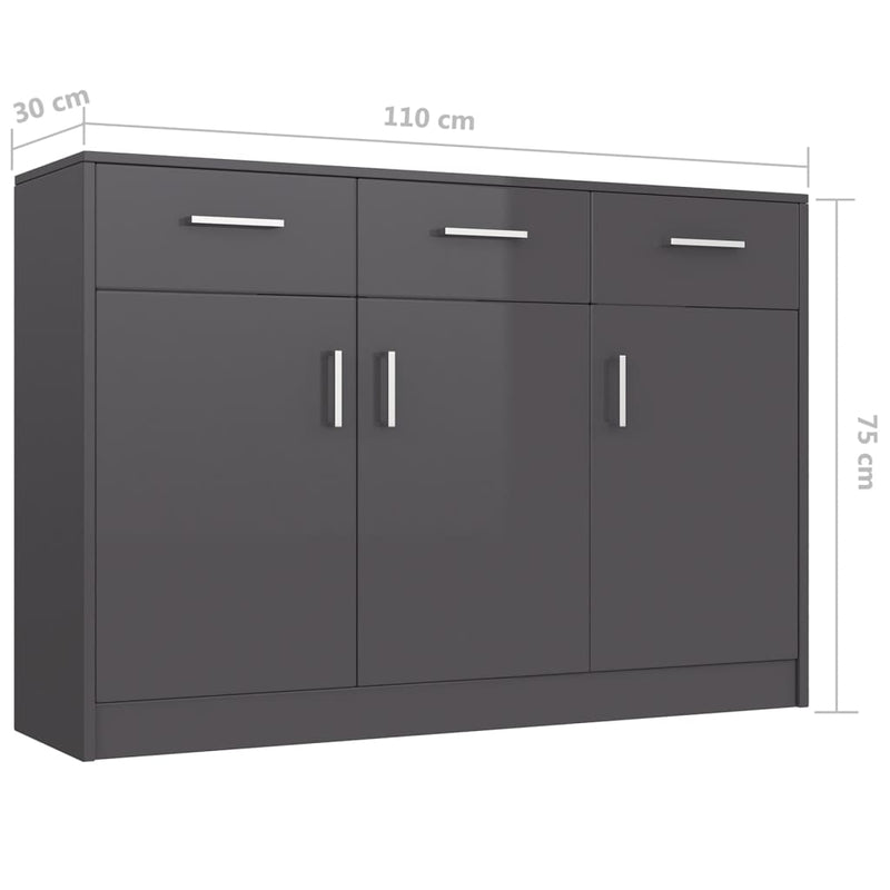 vidaXL Sideboard Concrete Grey 110x30x75 cm Engineered Wood