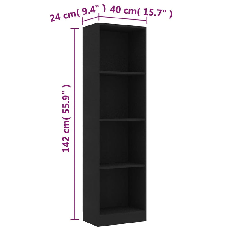 vidaXL 4-Tier Book Cabinet Sonoma Oak 40x24x142 cm Engineered Wood