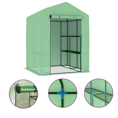vidaXL Greenhouse with Shelves Steel 143x143x195 cm