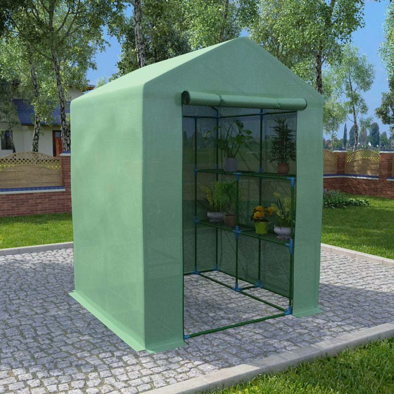 vidaXL Greenhouse with Shelves Steel 143x143x195 cm