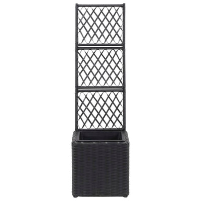 vidaXL Trellis Raised Bed with 1 Pot 30x30x107 cm Poly Rattan Black