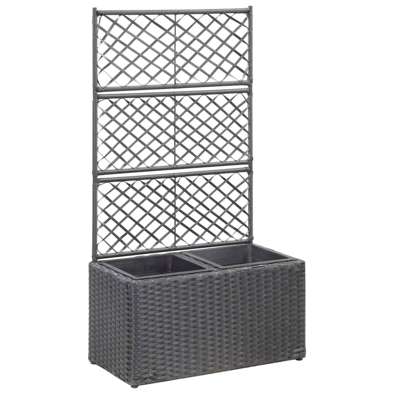 vidaXL Trellis Raised Bed with 2 Pots 58x30x107 cm Poly Rattan Black