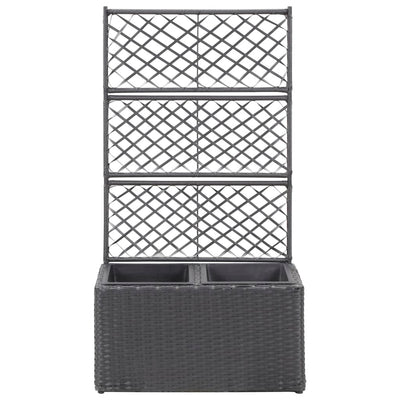 vidaXL Trellis Raised Bed with 2 Pots 58x30x107 cm Poly Rattan Black