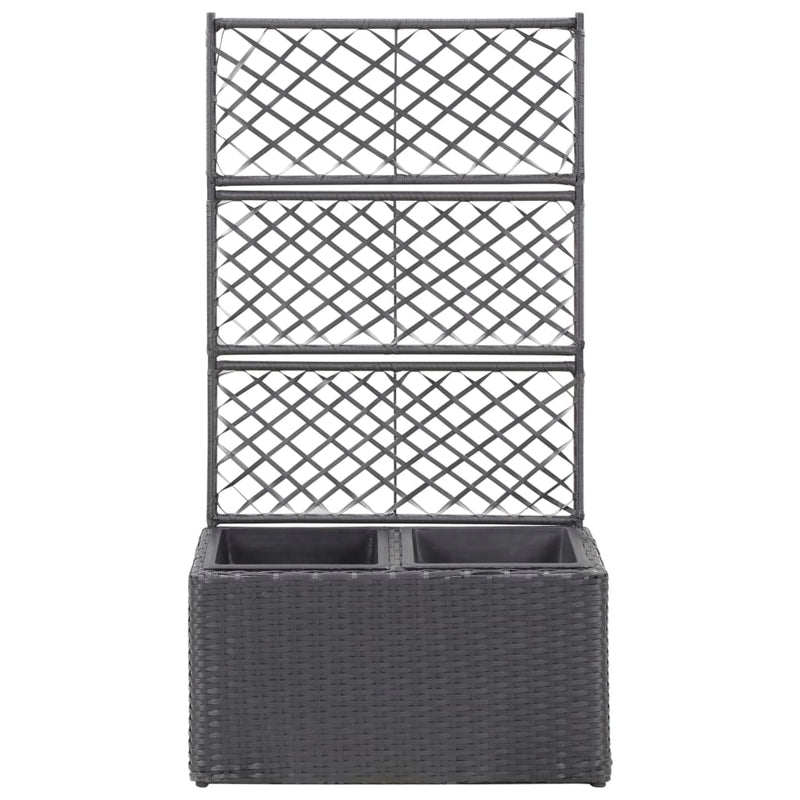 vidaXL Trellis Raised Bed with 2 Pots 58x30x107 cm Poly Rattan Black