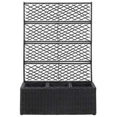 vidaXL Trellis Raised Bed with 3 Pots 83x30x130 cm Poly Rattan Black