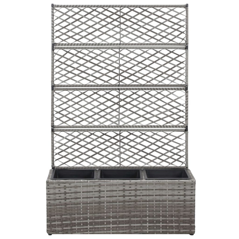 vidaXL Trellis Raised Bed with 3 Pots 83x30x130 cm Poly Rattan Brown