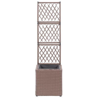 vidaXL Trellis Raised Bed with 1 Pot 30x30x107 cm Poly Rattan Brown