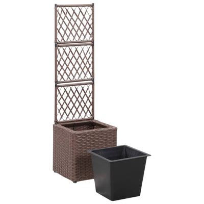 vidaXL Trellis Raised Bed with 1 Pot 30x30x107 cm Poly Rattan Brown
