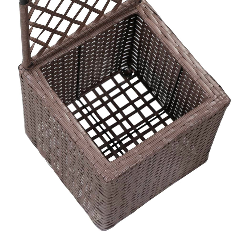 vidaXL Trellis Raised Bed with 1 Pot 30x30x107 cm Poly Rattan Brown