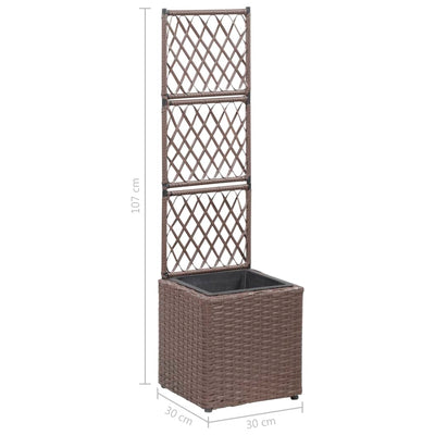 vidaXL Trellis Raised Bed with 1 Pot 30x30x107 cm Poly Rattan Brown