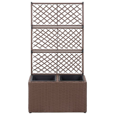 vidaXL Trellis Raised Bed with 2 Pots 58x30x107 cm Poly Rattan Brown