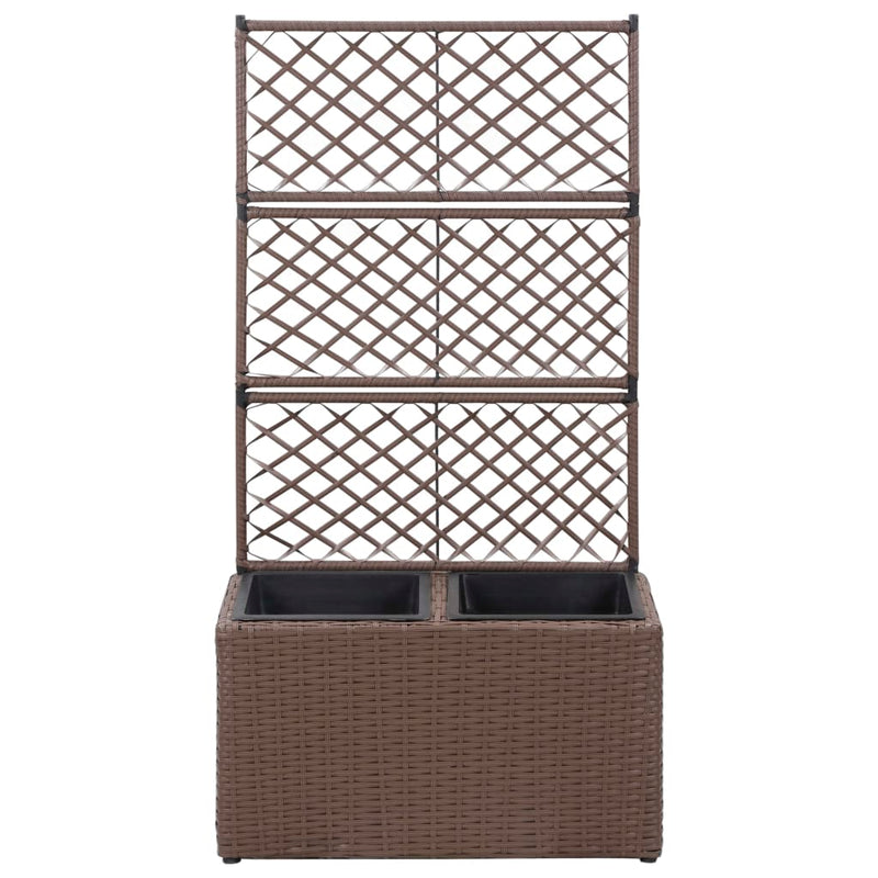 vidaXL Trellis Raised Bed with 2 Pots 58x30x107 cm Poly Rattan Brown