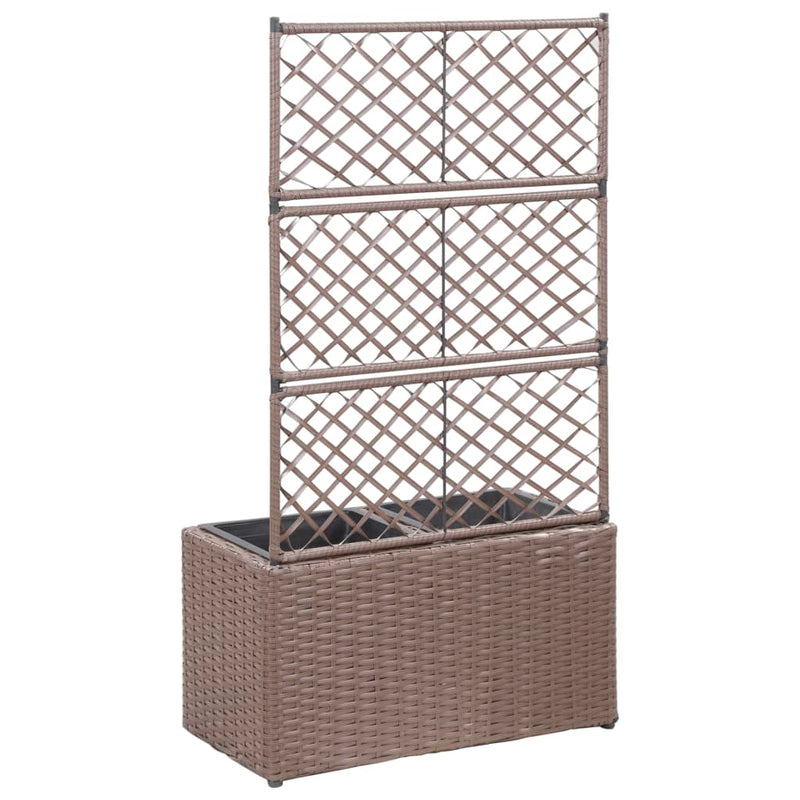 vidaXL Trellis Raised Bed with 2 Pots 58x30x107 cm Poly Rattan Brown
