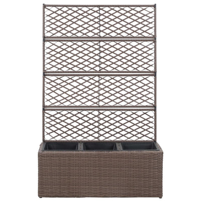 vidaXL Trellis Raised Bed with 3 Pots 83x30x130 cm Poly Rattan Brown